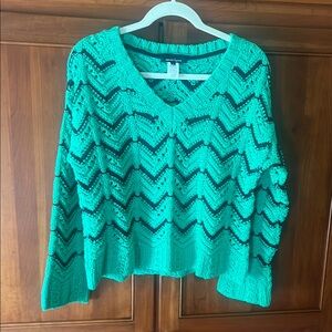Nanette Lepore Green and Black V-Neck Sweater